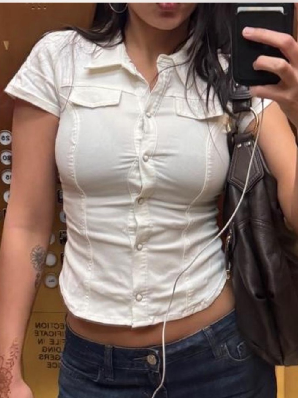 Urban outfitters white snap button top button up xs silence noise bdg polly slim